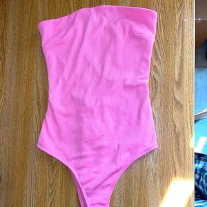 Strapless Open Back Pink Bodysuit